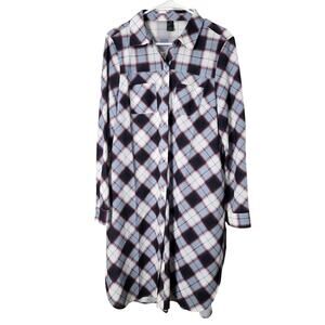 Prana Shirt Dress Size Medium Plaid Snap Front Side Split Long Sleeve‎